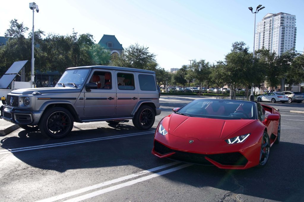 A Lamborghini Huracan and Mercedes G-Wagon — two icons of performance and style, available for exotic car rental in Houston through iExotic.A Lamborghini Huracan and Mercedes G-Wagon — two icons of performance and style, available for exotic car rental in Houston through iExotic.