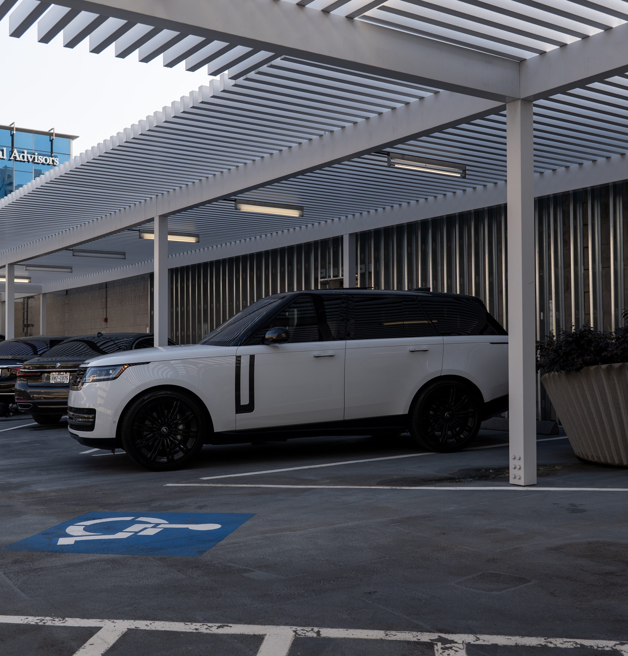 Rear side view of Range Rover SUV in Houston