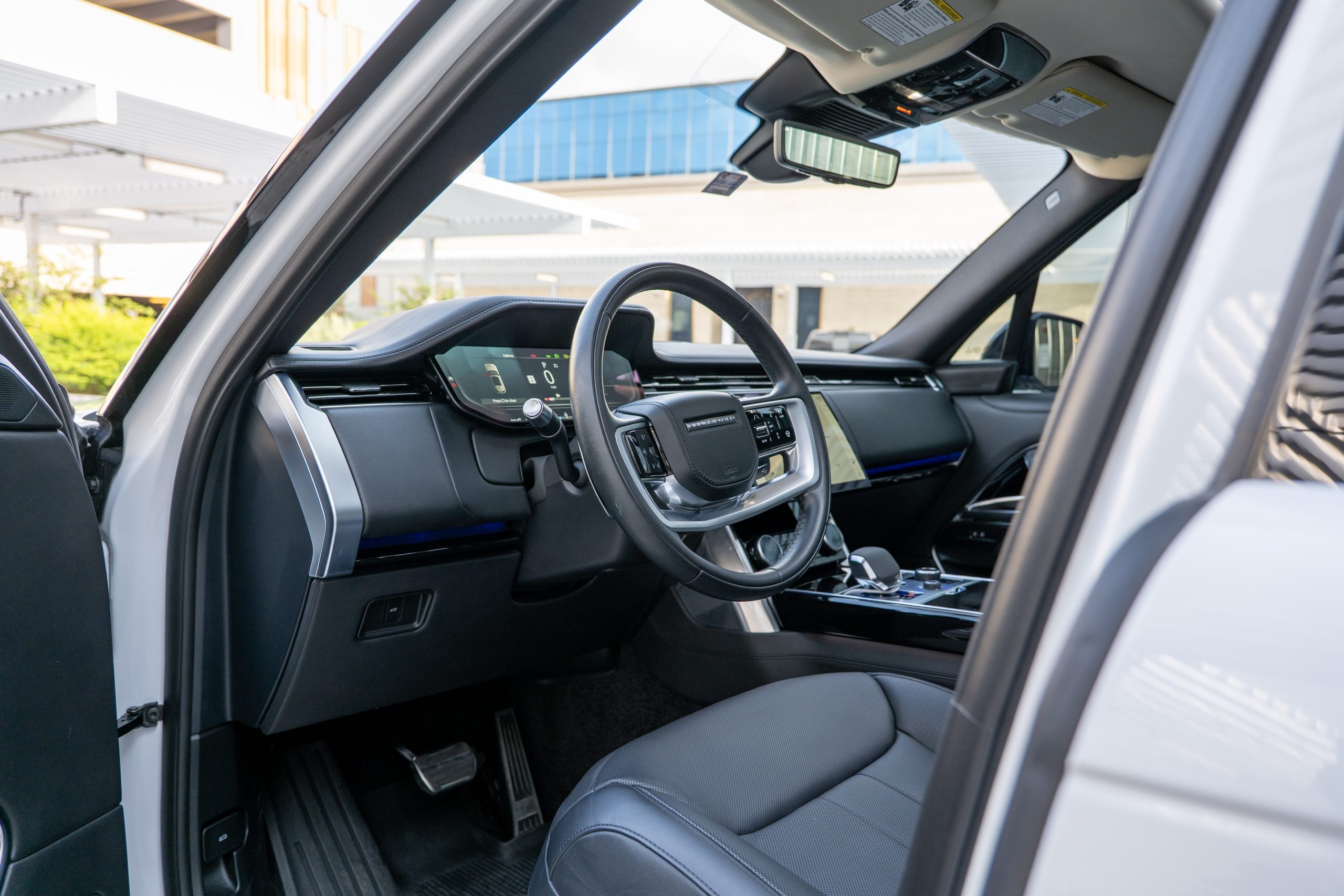 Interior driver view of Range Rover SUV