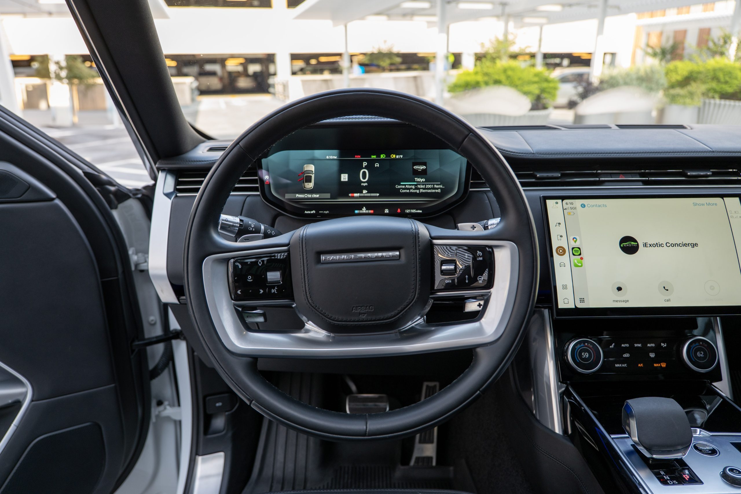 Close-up of Range Rover steering and dashboard display