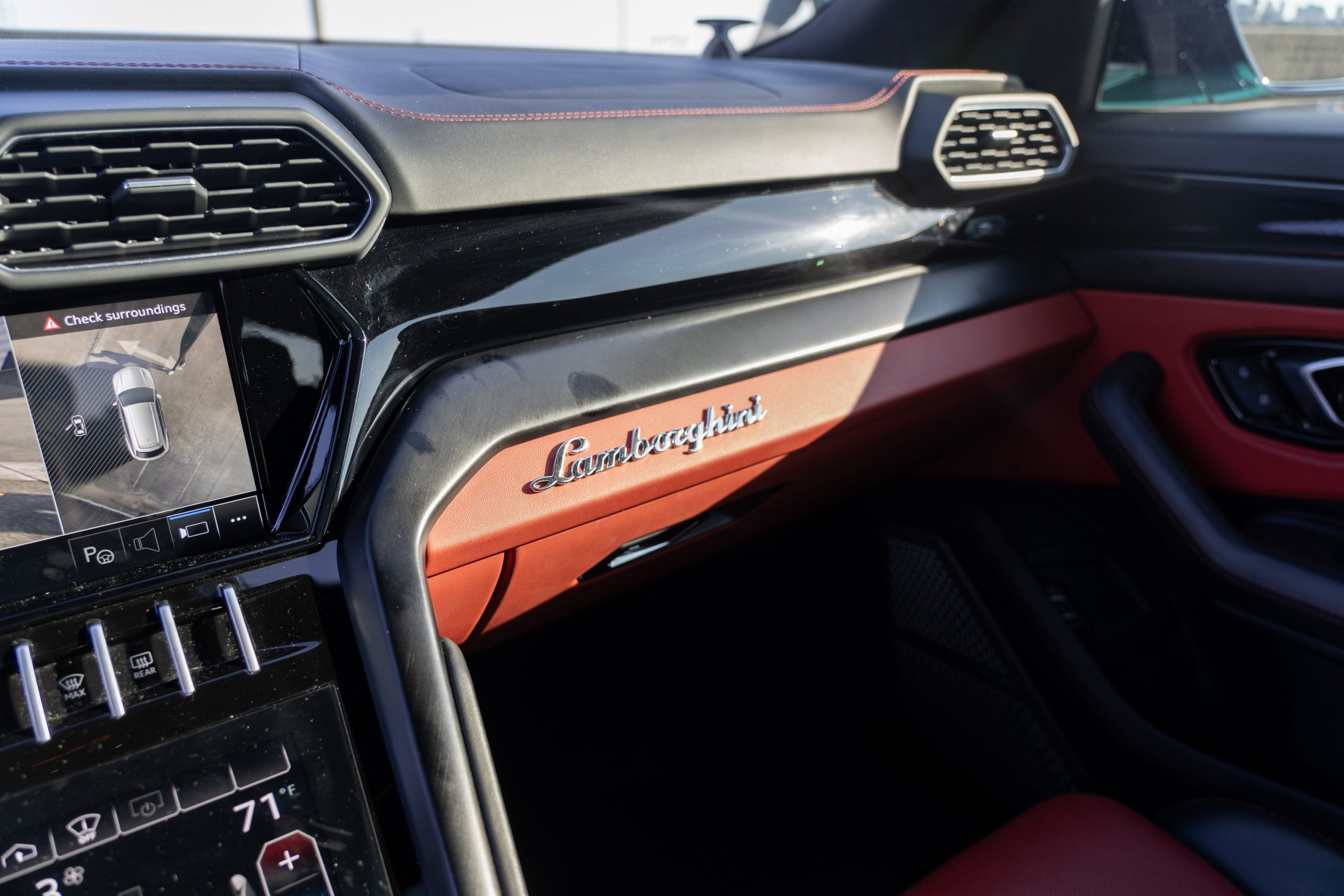 Lamborghini Urus interior badge Houston rental