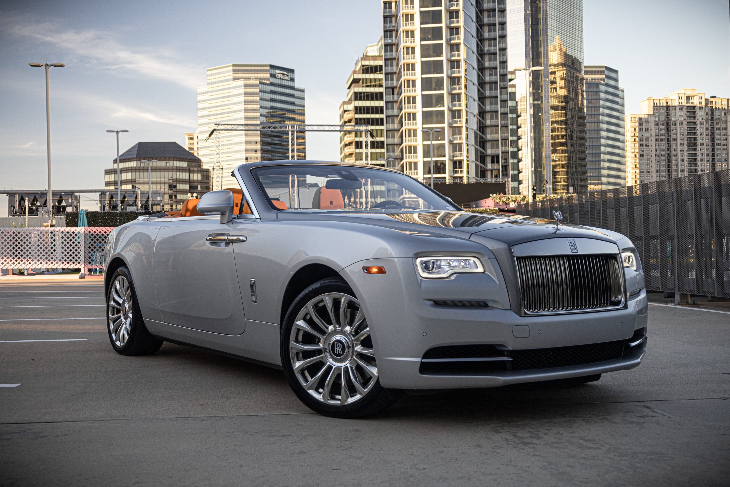 Silver Rolls Royce Dawn convertible Rental In Houston